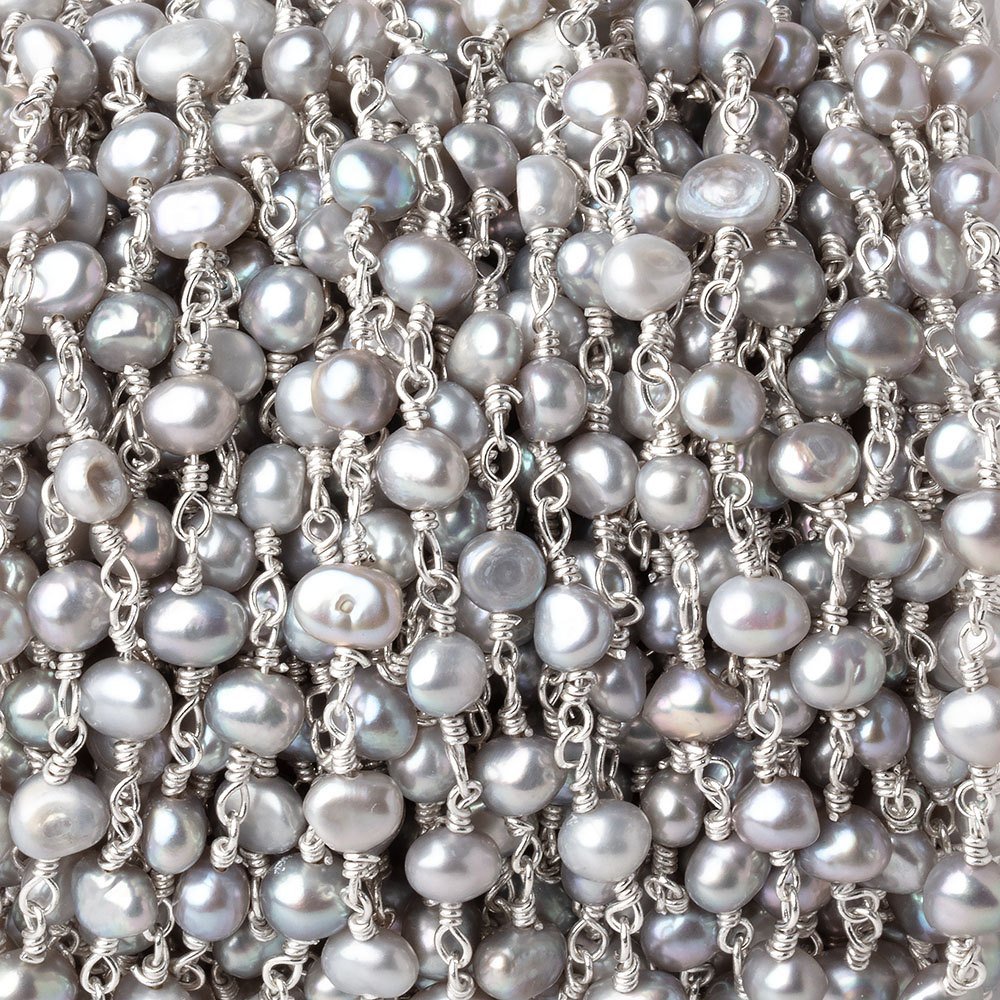 4-5mm Silver Petite Baroque Pearls on .925 Silver Chain - Beadsofcambay.com