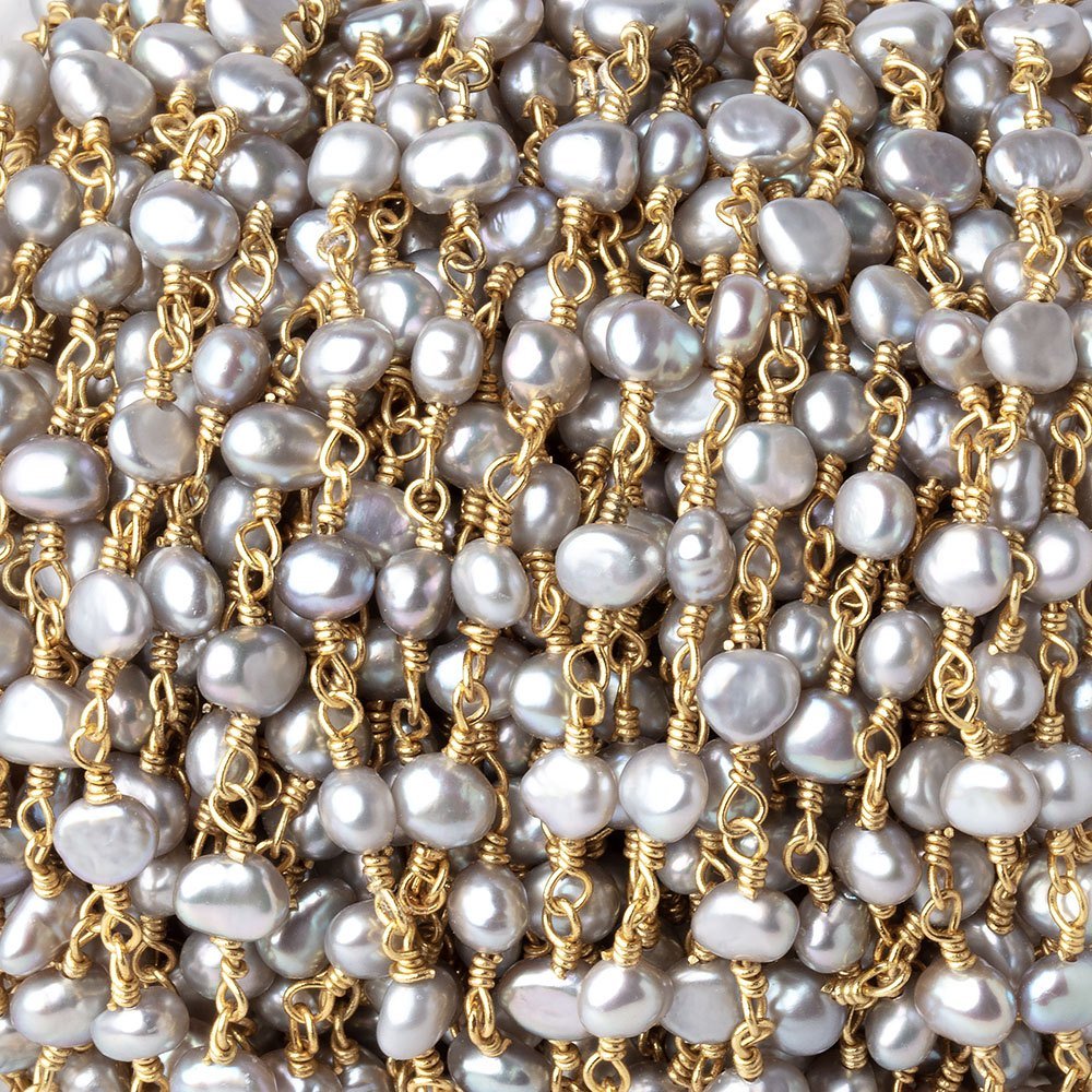 4-5mm Silver Petite Baroque Pearls on Vermeil Chain - Beadsofcambay.com