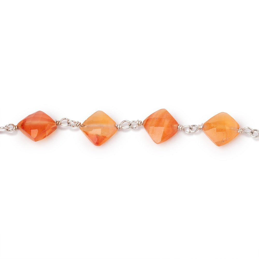 4-6mm Carnelian Faceted Square Beads on .925 Silver Chain - Beadsofcambay.com
