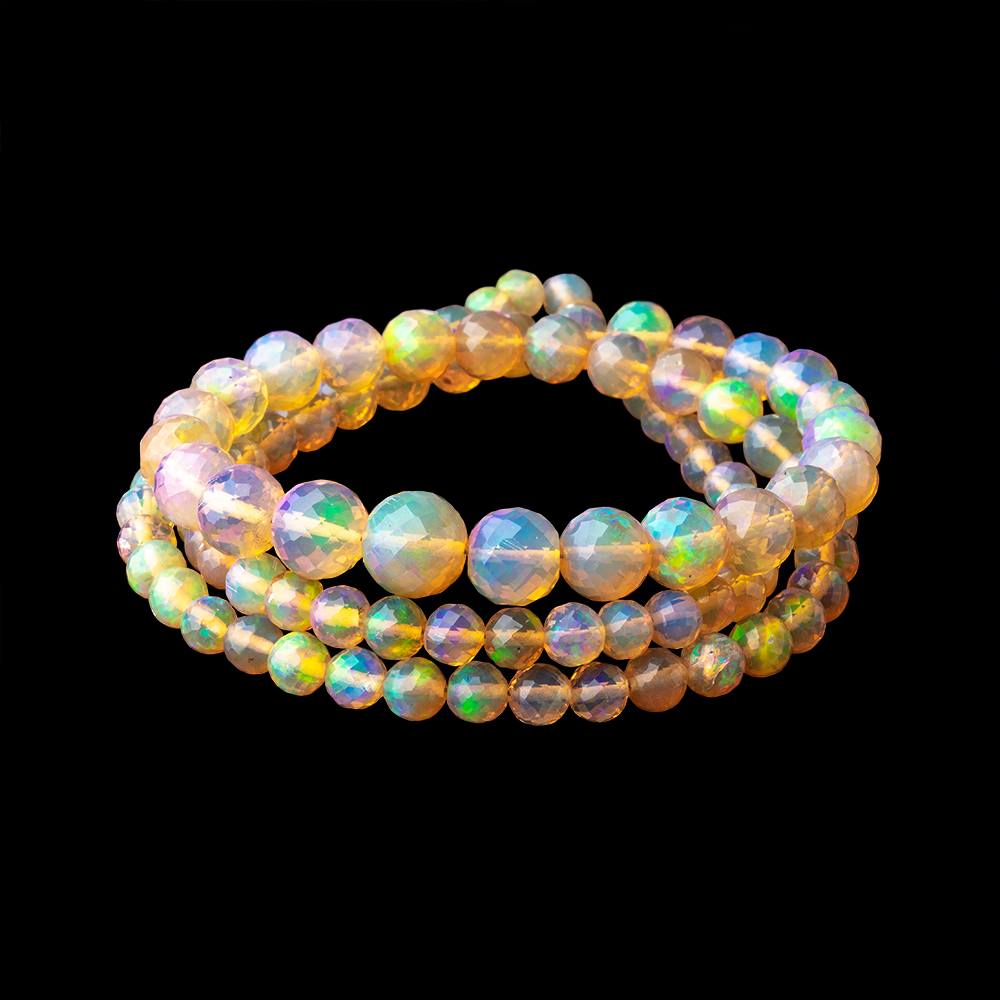4-7.5mm Ethiopian Opal Faceted Round Beads 17 inch 96 pieces AAA - Beadsofcambay.com