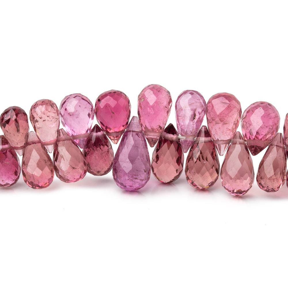 4-9mm Rubellite Tourmaline Faceted Tear Drop Beads 18 inch 264 pieces AAA - Beadsofcambay.com