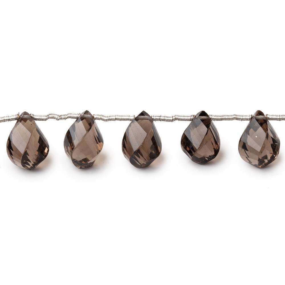 10x6mm Smoky Quartz Top Drilled Faceted Twist Beads 8 inch 17 pieces - BeadsofCambay.com