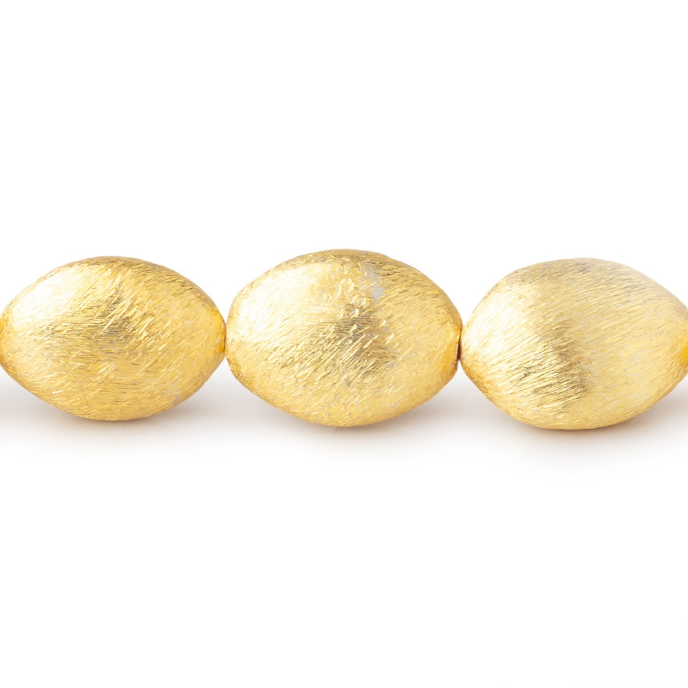 15x11mm 22kt Gold Plated Copper Brushed Puffy Ovals 8 inch 14 Beads - BeadsofCambay.com