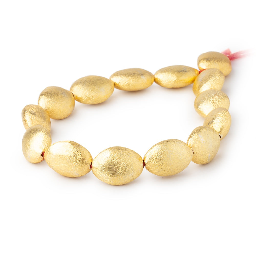15x11mm 22kt Gold Plated Copper Brushed Puffy Ovals 8 inch 14 Beads - BeadsofCambay.com