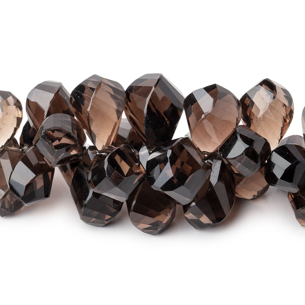 10x7-19x10mm Smoky Quartz Faceted Twist Beads 8 inch 69 pieces - BeadsofCambay.com