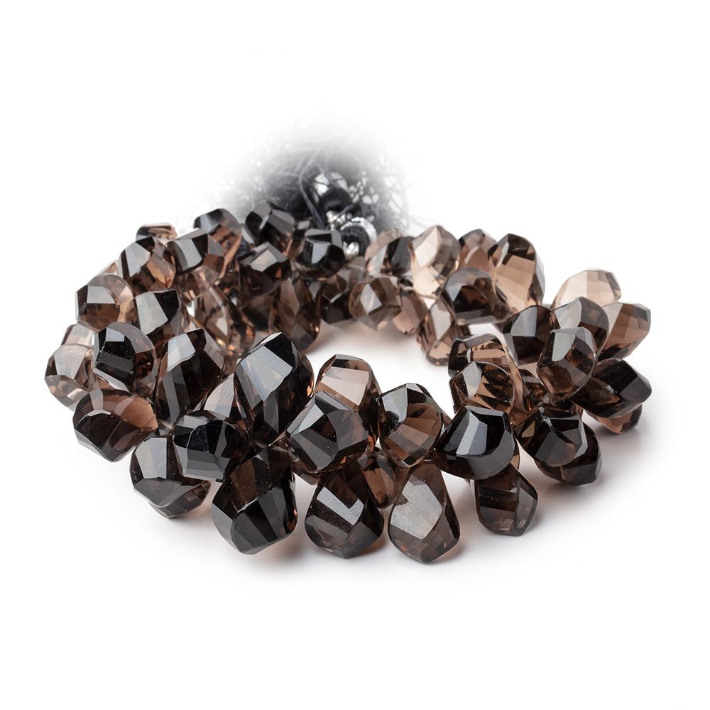 10x7-19x10mm Smoky Quartz Faceted Twist Beads 8 inch 69 pieces - BeadsofCambay.com
