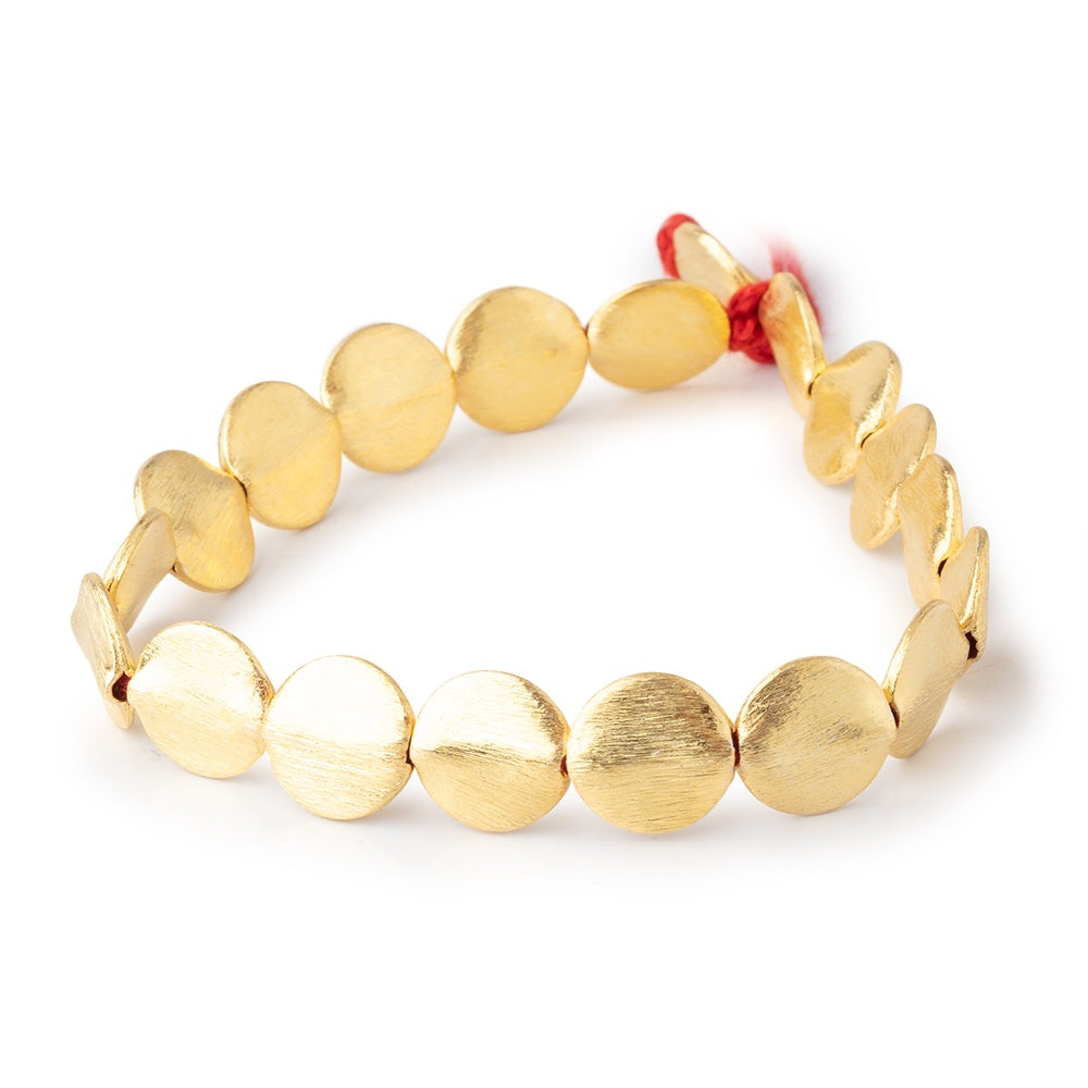 11mm 22kt Gold Plated Copper Brushed Coin 8 inch 19 Beads - BeadsofCambay.com