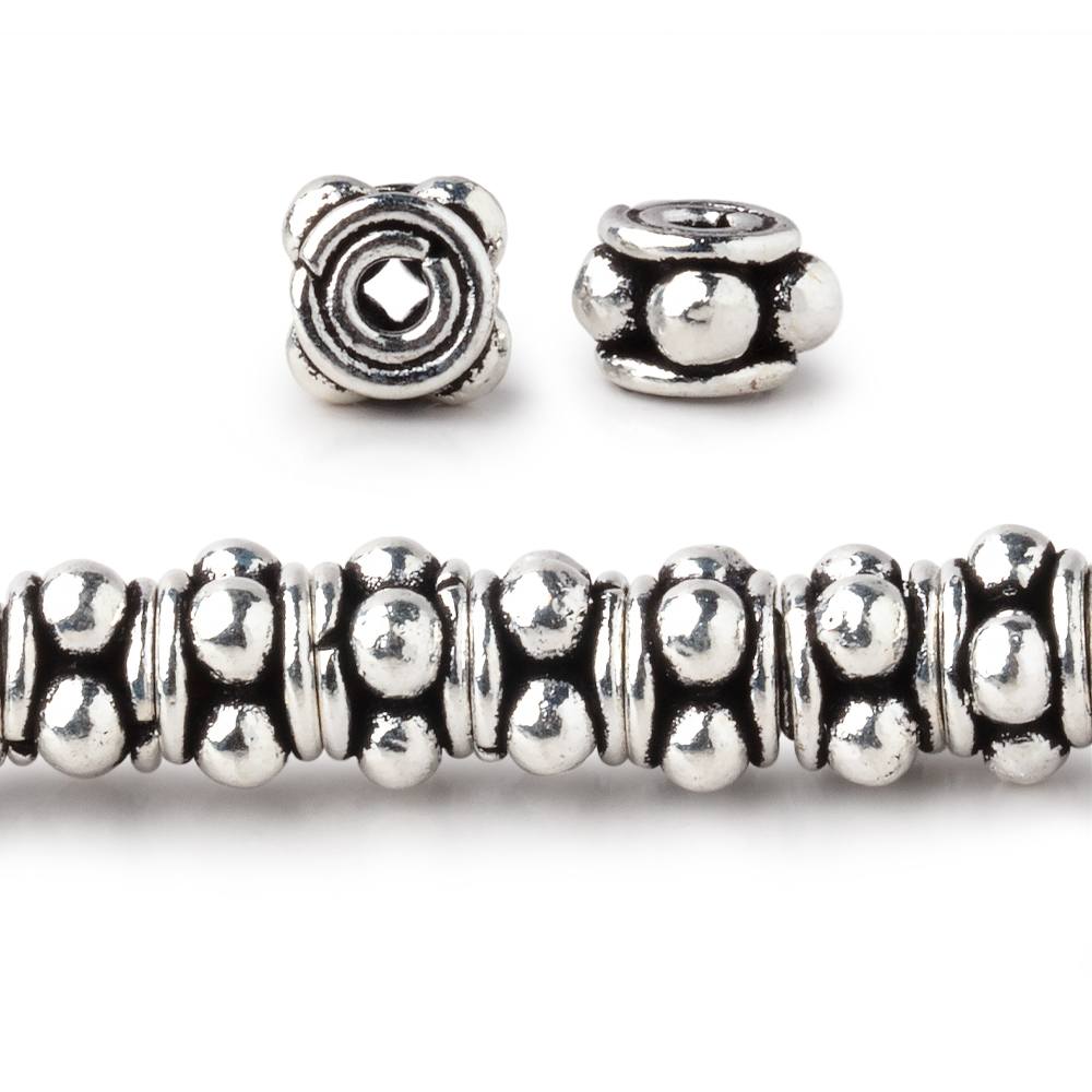 7x5mm Antiqued Sterling Silver Plated Copper Spacers 8 inch 41 Beads - BeadsofCambay.com
