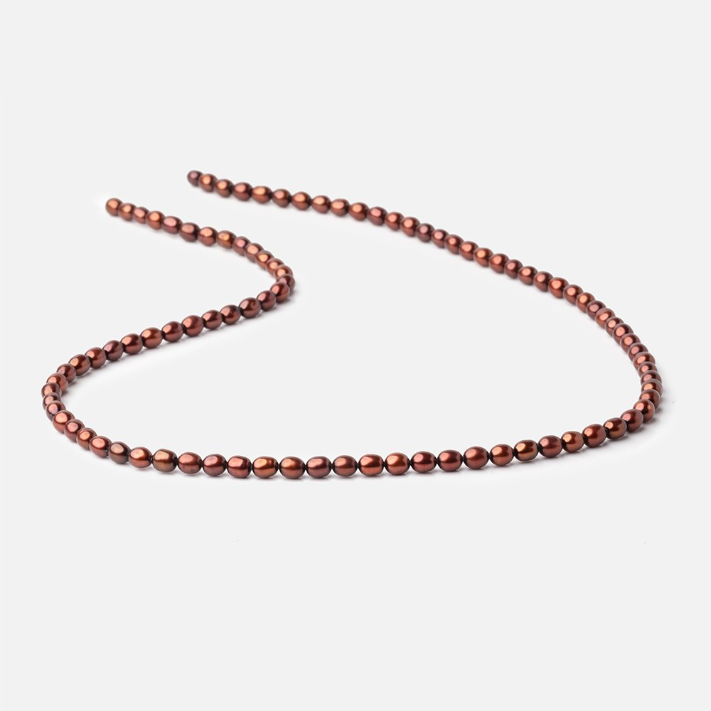 4x3mm Cherry Chocolate Straight Drilled Oval Freshwater Pearls 15 inch 87 pcs - BeadsofCambay.com