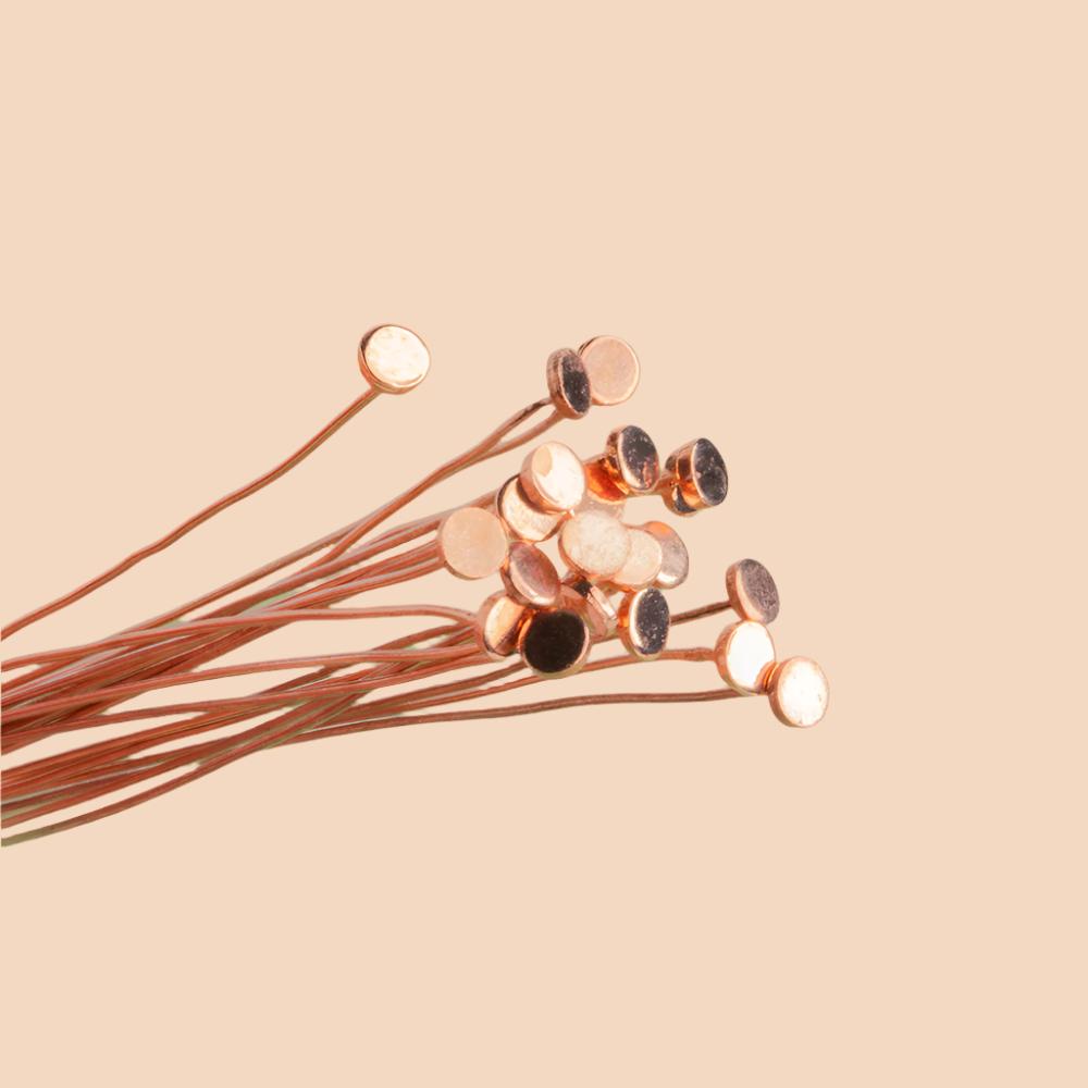 BeadsofCambay 3 inch Length Copper Headpin with flat circular head, 28 Gauge 22 pcs per bag