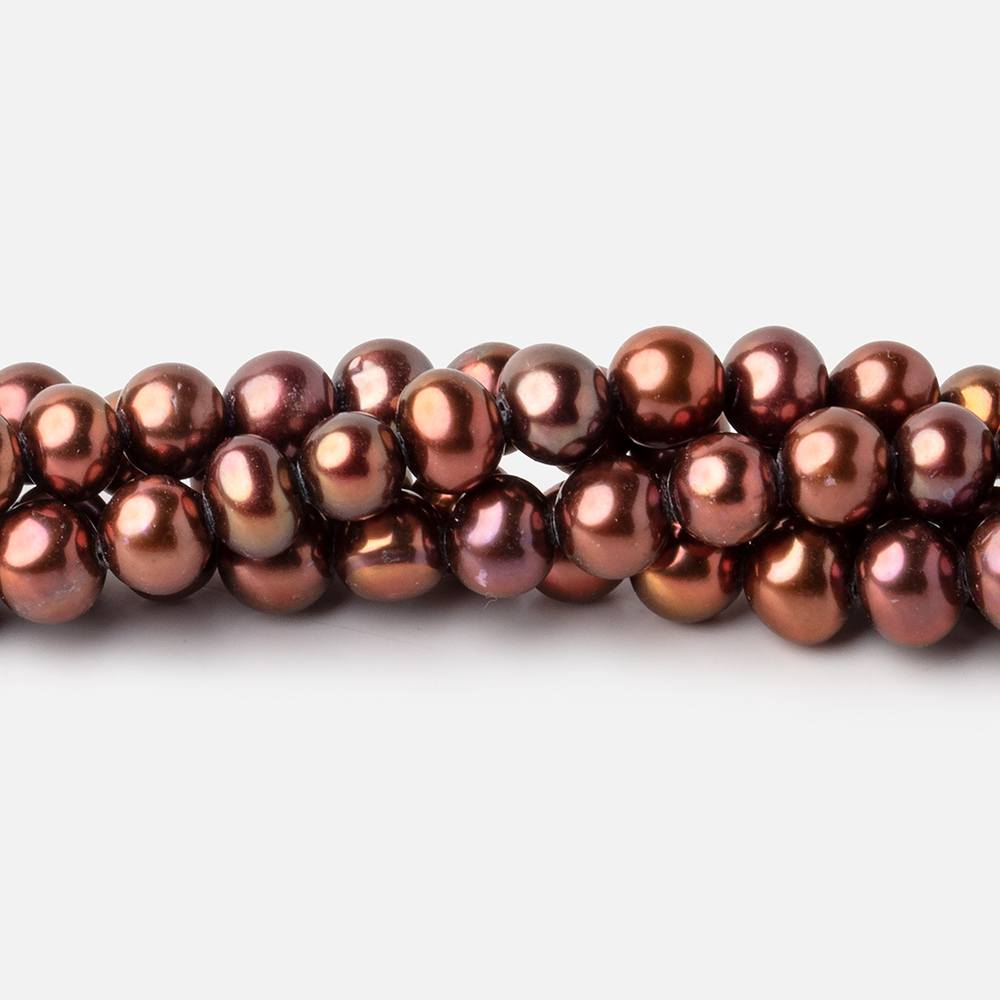 6x5mm Cinnamon Brown Off Round Freshwater Pearls 16 inch 76 pieces - BeadsofCambay.com