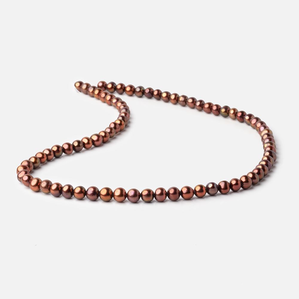 6x5mm Cinnamon Brown Off Round Freshwater Pearls 16 inch 76 pieces - BeadsofCambay.com