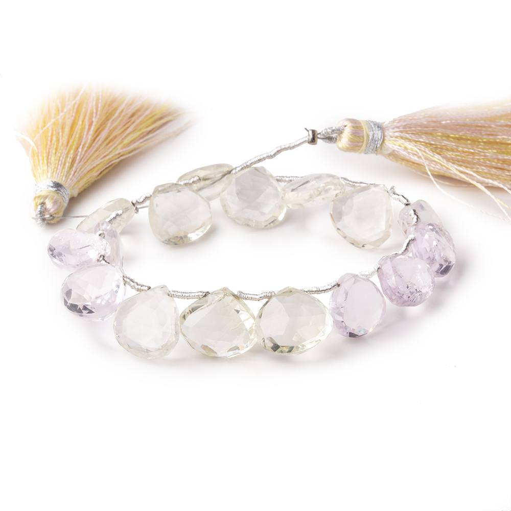 Beadsofcambay 9-11mm Hiddenite and Kunzite Faceted Heart Beads 6 inch 16 pieces View 2