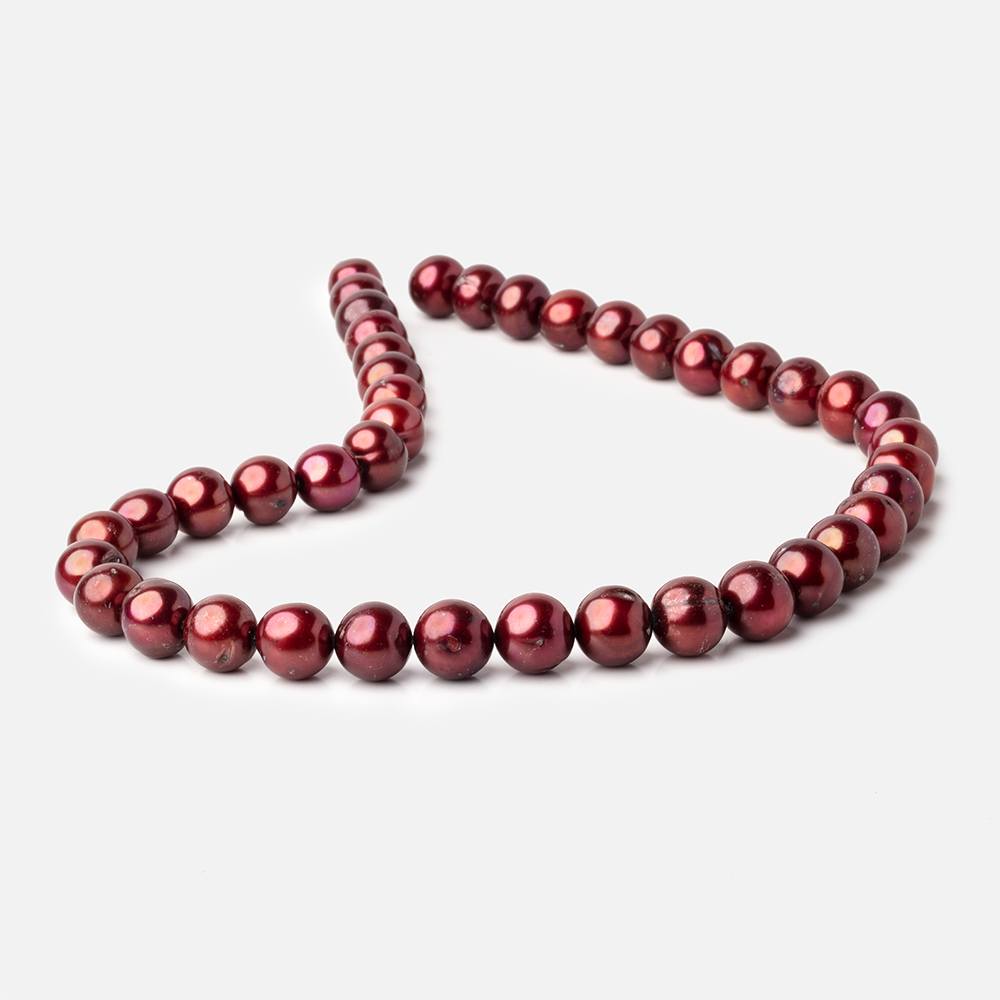 10x9mm Cranberry Red Off Round Freshwater Pearl Beads 16 inch 42 pieces - BeadsofCambay.com