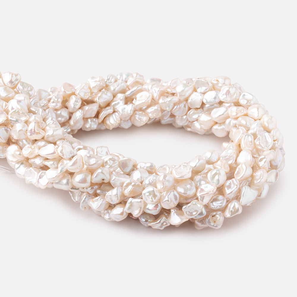 7-8mm Off White Straight Drilled Keshi Freshwater Pearls 16 inch 48 pieces - BeadsofCambay.com