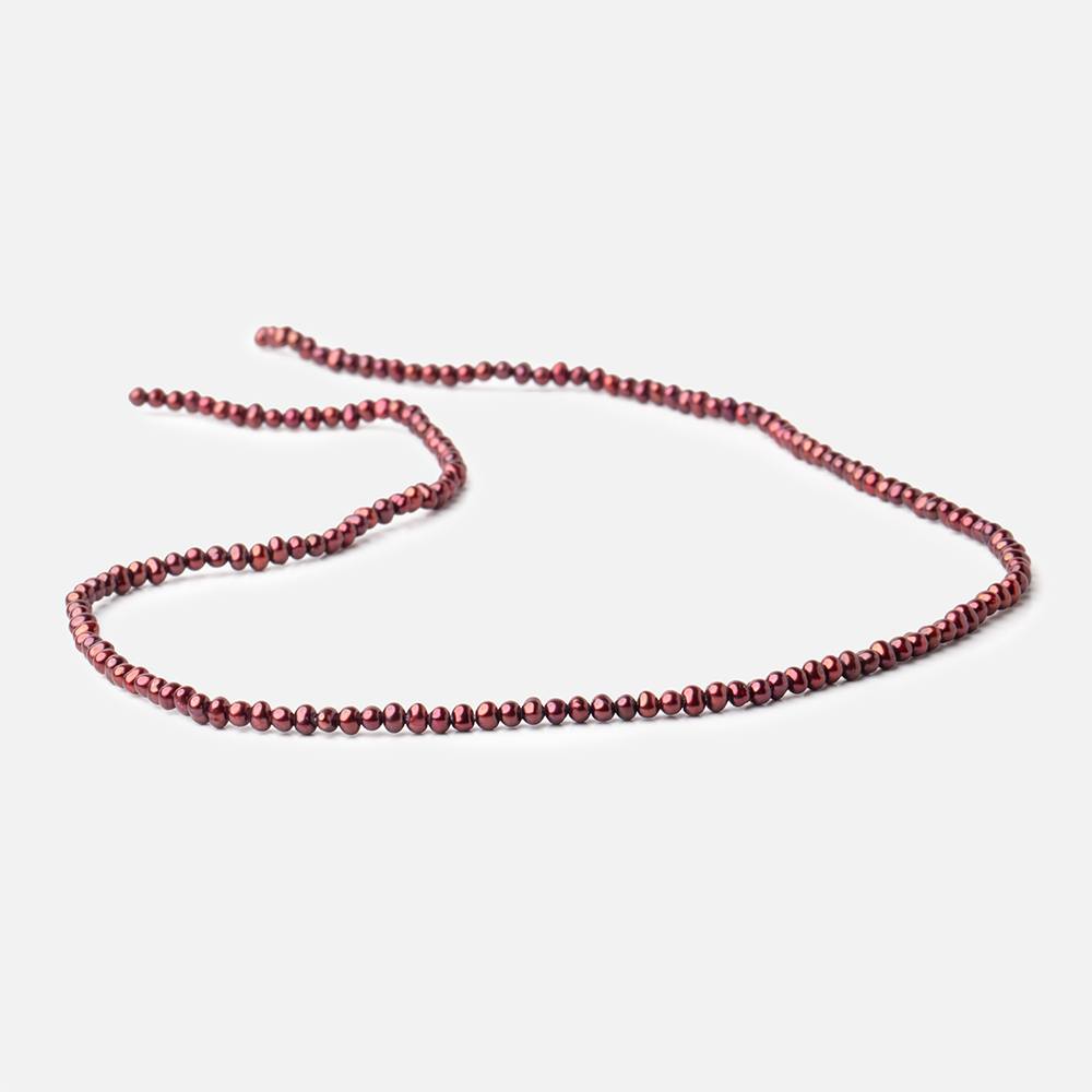 3x2mm Wine Red Off Round Freshwater Pearls 15 inch 172 pieces - BeadsofCambay.com