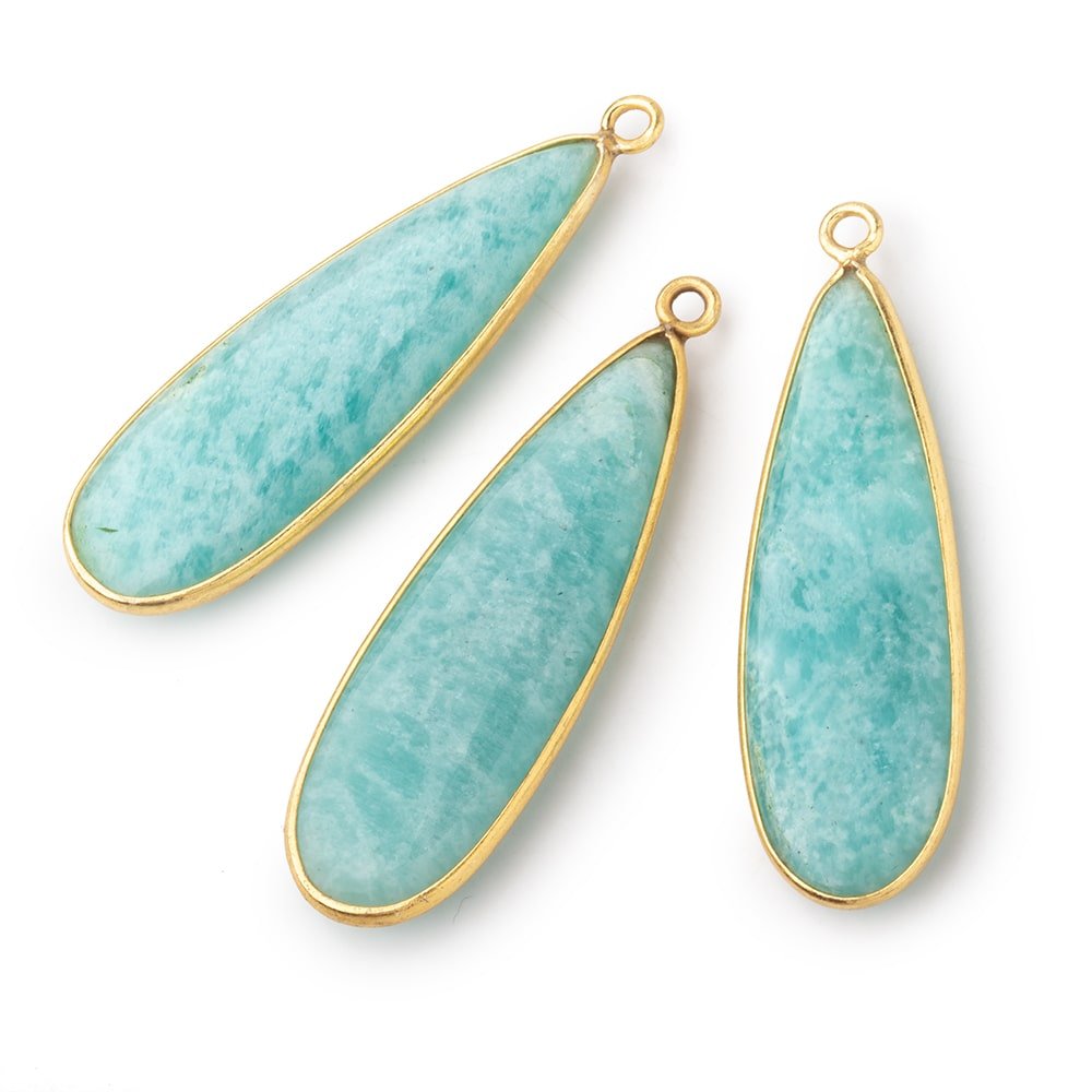 40x13mm Vermeil Bezel Amazonite Plain Pear Pendant 1 Focal Bead - Beadsofcambay.com