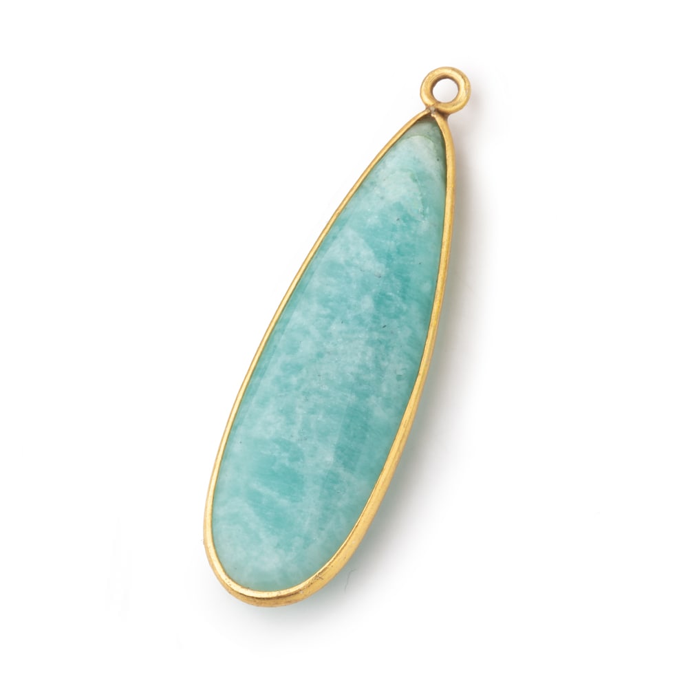 40x13mm Vermeil Bezel Amazonite Plain Pear Pendant 1 Focal Bead - Beadsofcambay.com