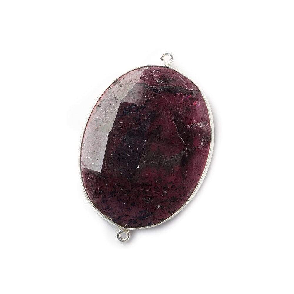 40x23mm Rhodolite Garnet Oval Sterling Silver Bezel Connector 1 piece - Beadsofcambay.com