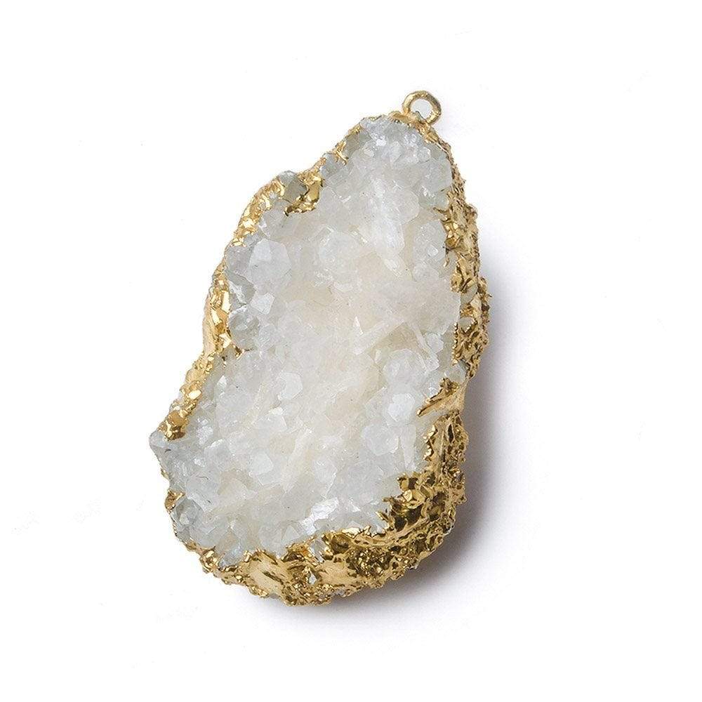 40x24mm 22kt Gold Leaf Edged Calcite Mineral Crystal Pendant 1 piece - Beadsofcambay.com