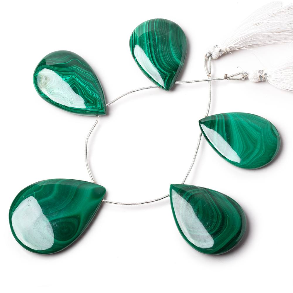 40x28-48x37mm Malachite Plain Pear Briolettes 6 inch 5 Beads - Beadsofcambay.com