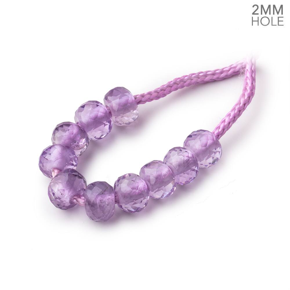 6mm Pink Amethyst 2mm Large Hole Faceted Rondelle Set of 10 - BeadsofCambay.com