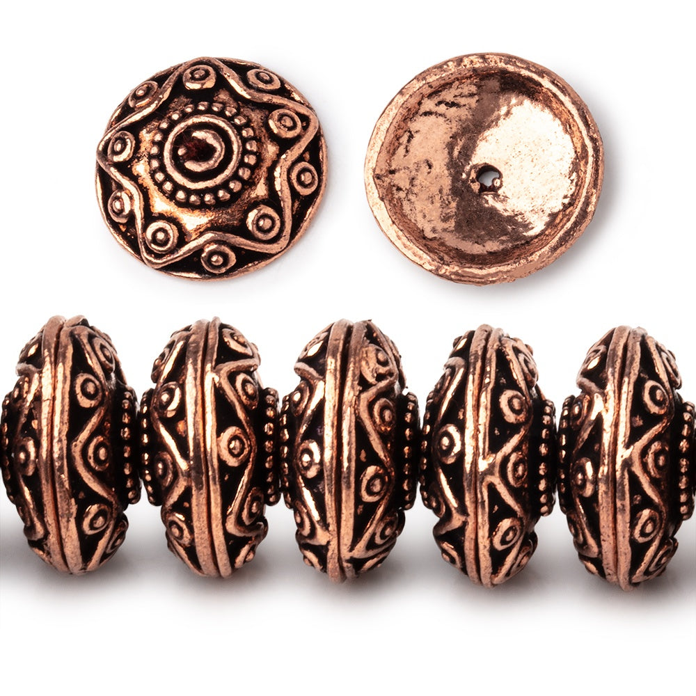 14mm Antiqued Copper Southwestern Motif Bead Caps 8 inch 54 pieces - BeadsofCambay.com