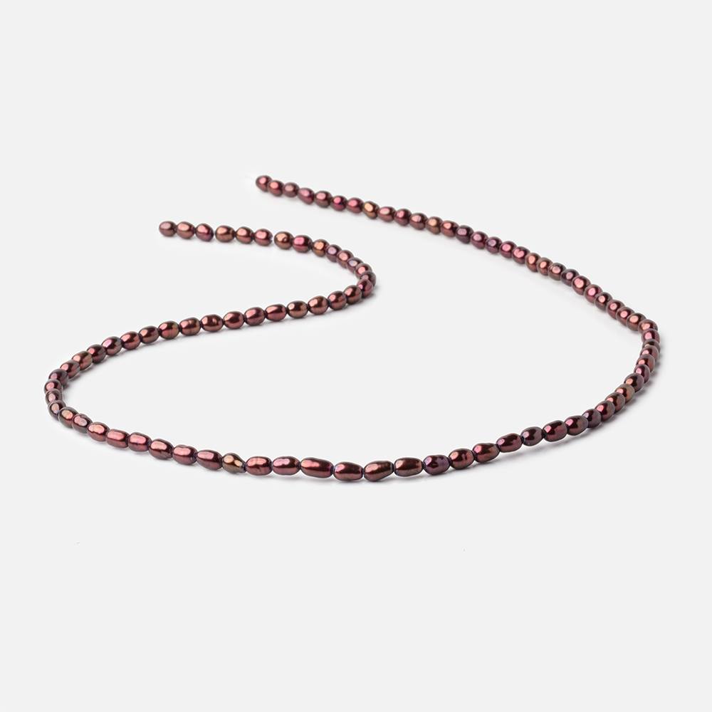 4x3mm Merlot Red Straight Drill Oval Freshwater Pearl Beads 15 inch 90 pieces - BeadsofCambay.com