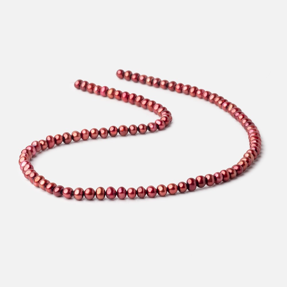 5x4mm Pomegranate Red Side Drilled Off Round Freshwater Pearl 15 inch 101 pieces - BeadsofCambay.com