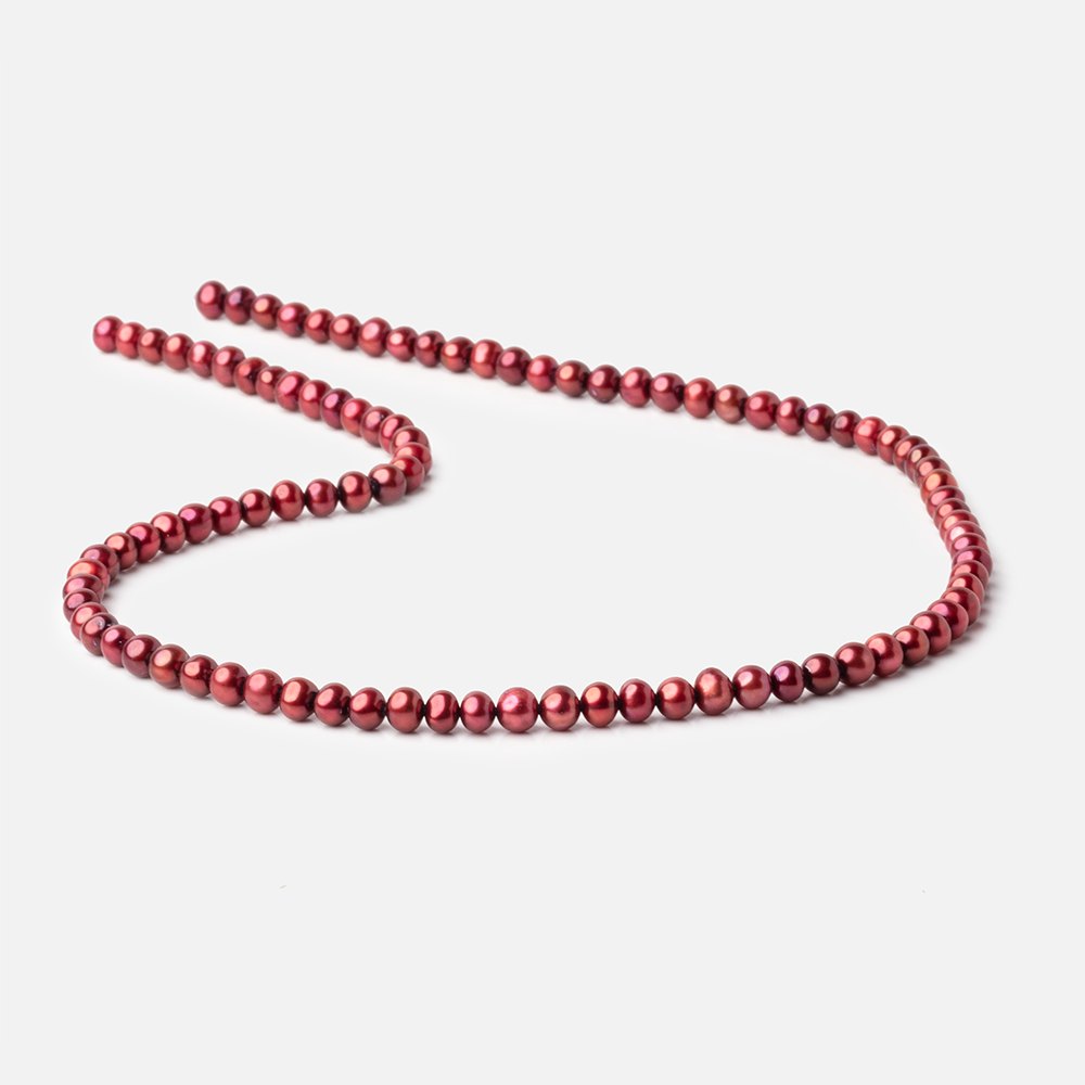 5x4mm Berry Red Off Round Freshwater Pearls 15 inch 98 pieces - BeadsofCambay.com
