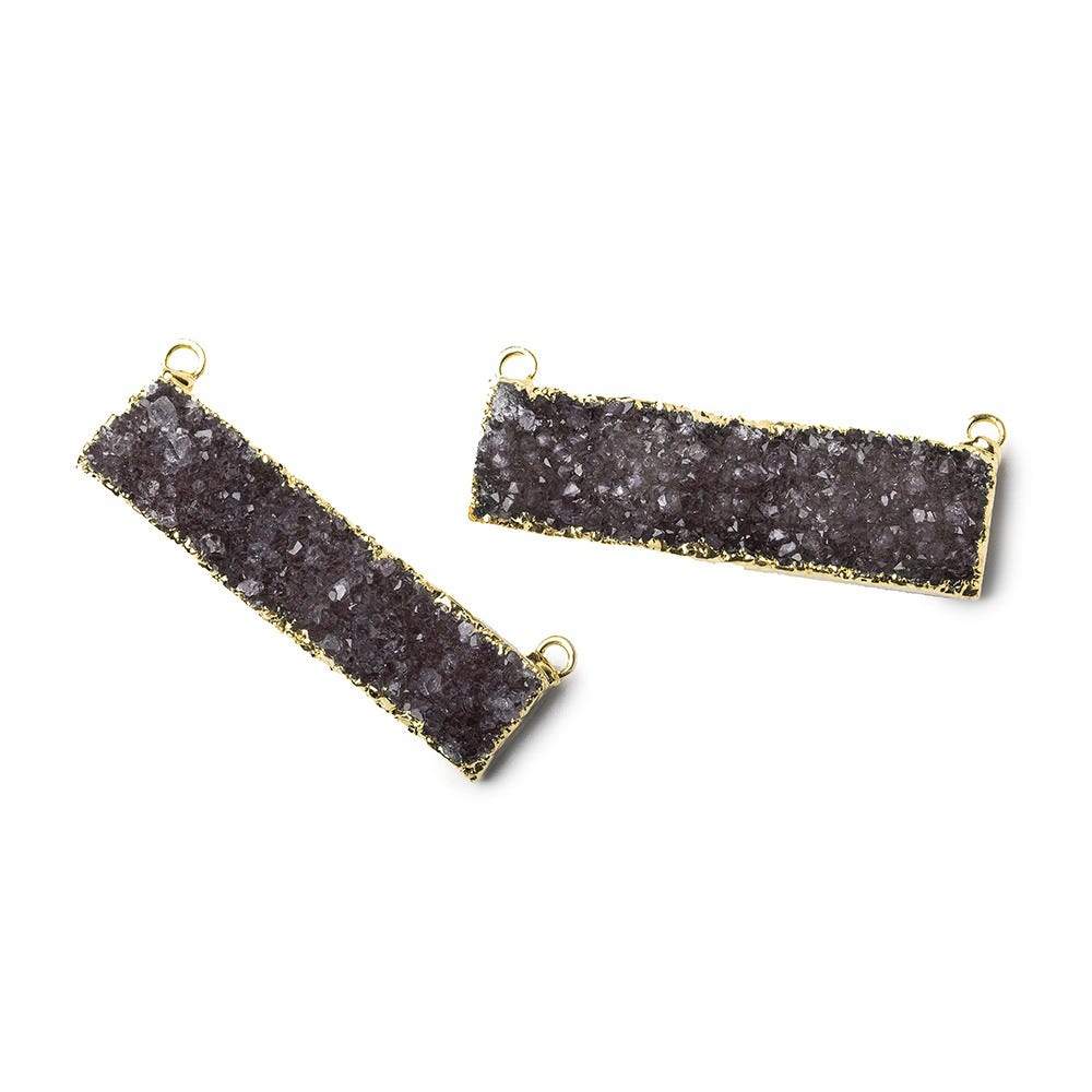 41x11mm 22kt Gold Leafed Dark Smoky Quartz Drusy East West Connector 1 Focal Bead - Beadsofcambay.com