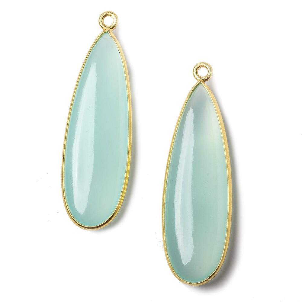 41x14mm Vermeil Bezel SeaBlue Chalcedony plain pear Pendant 1 focal bead - Beadsofcambay.com