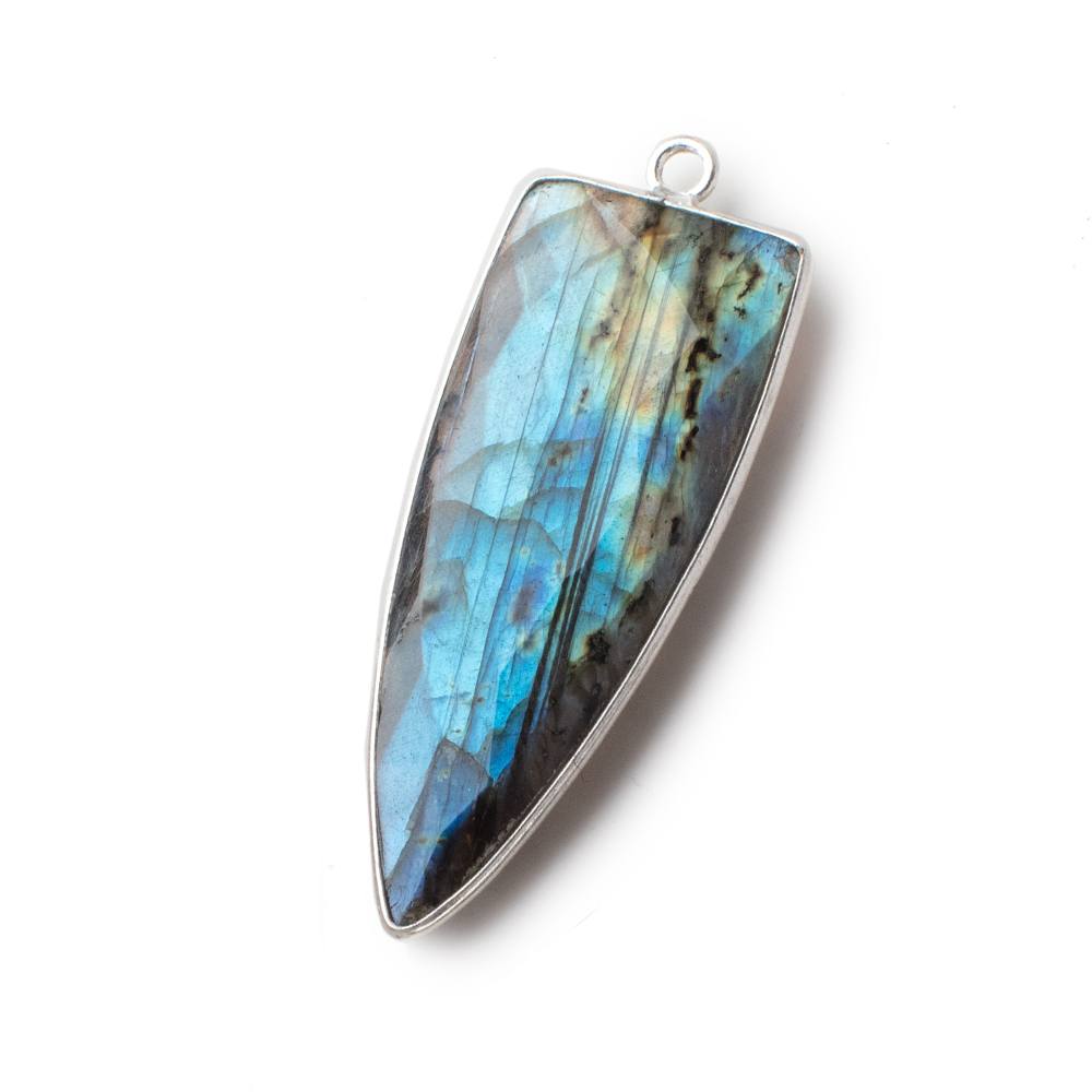 41x17mm Silver Bezeled Labradorite faceted point focal pendant 1 piece - Beadsofcambay.com