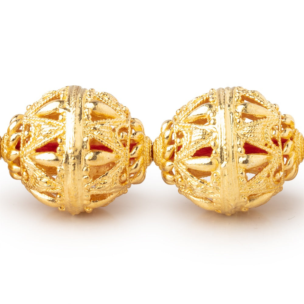 20x17mm 22kt Gold Plated Copper Filigree BiCone 8 inch 10 Beads - BeadsofCambay.com