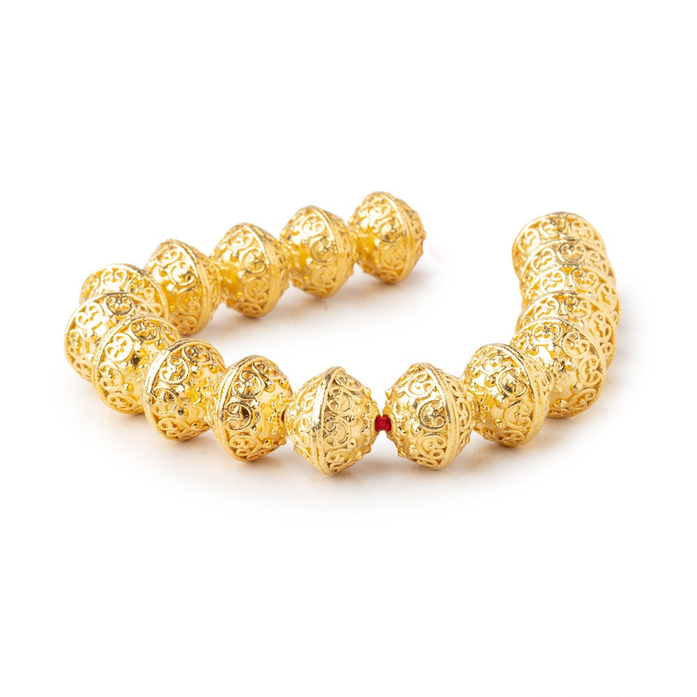 14x12.5mm 22kt Gold Plated Copper Bali Design Rondelle 8 inch 16 pieces - BeadsofCambay.com