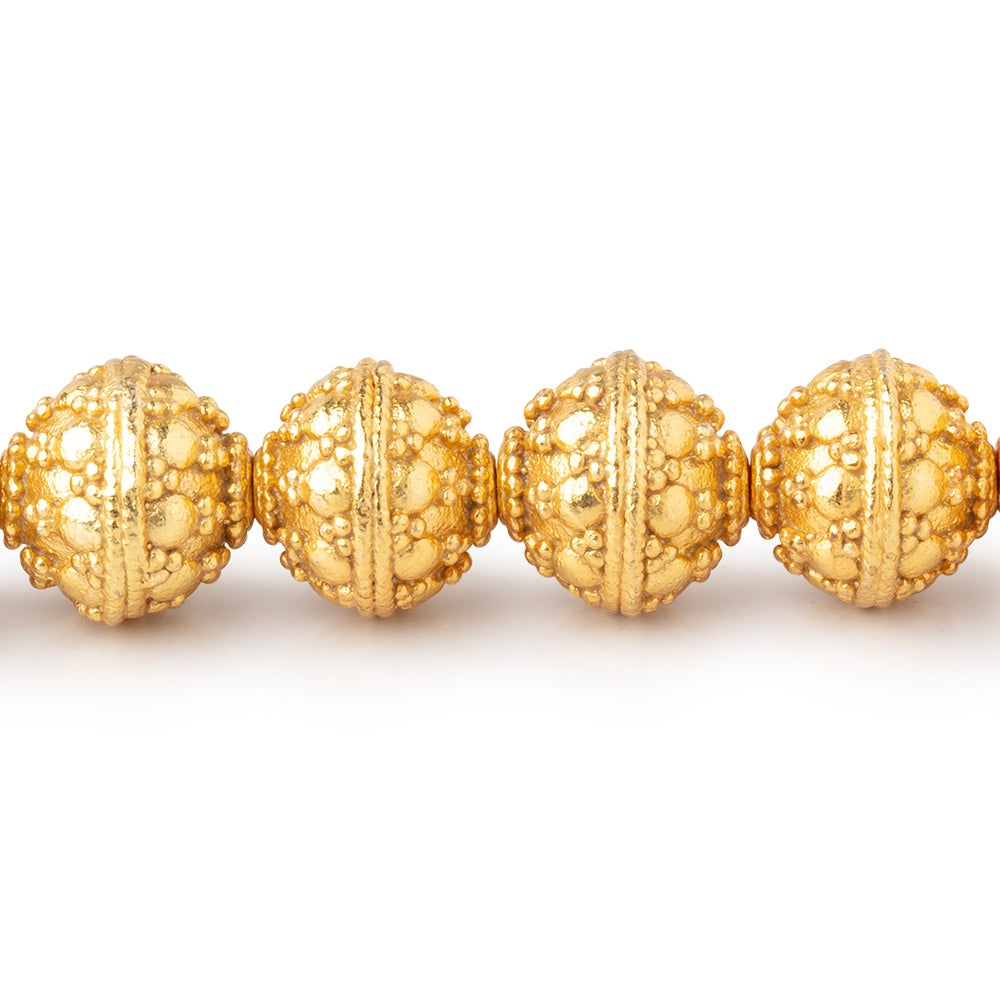 10mm 22kt Gold Plated Copper Bali Design Round 8 inch 21 Beads - BeadsofCambay.com