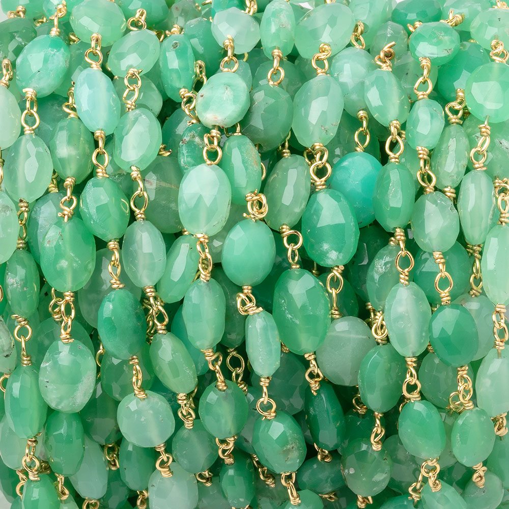 6x5mm Chrysoprase Faceted Ovals on Vermeil Chain by the Foot 25 Beads - BeadsofCambay.com