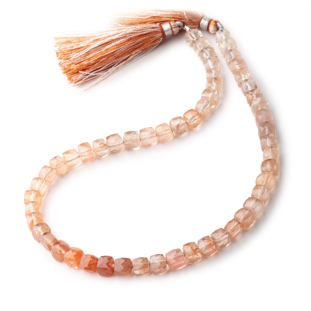 5-6mm Tangerine Quartz Faceted Cube Beads 12 inch 54 pieces - BeadsofCambay.com