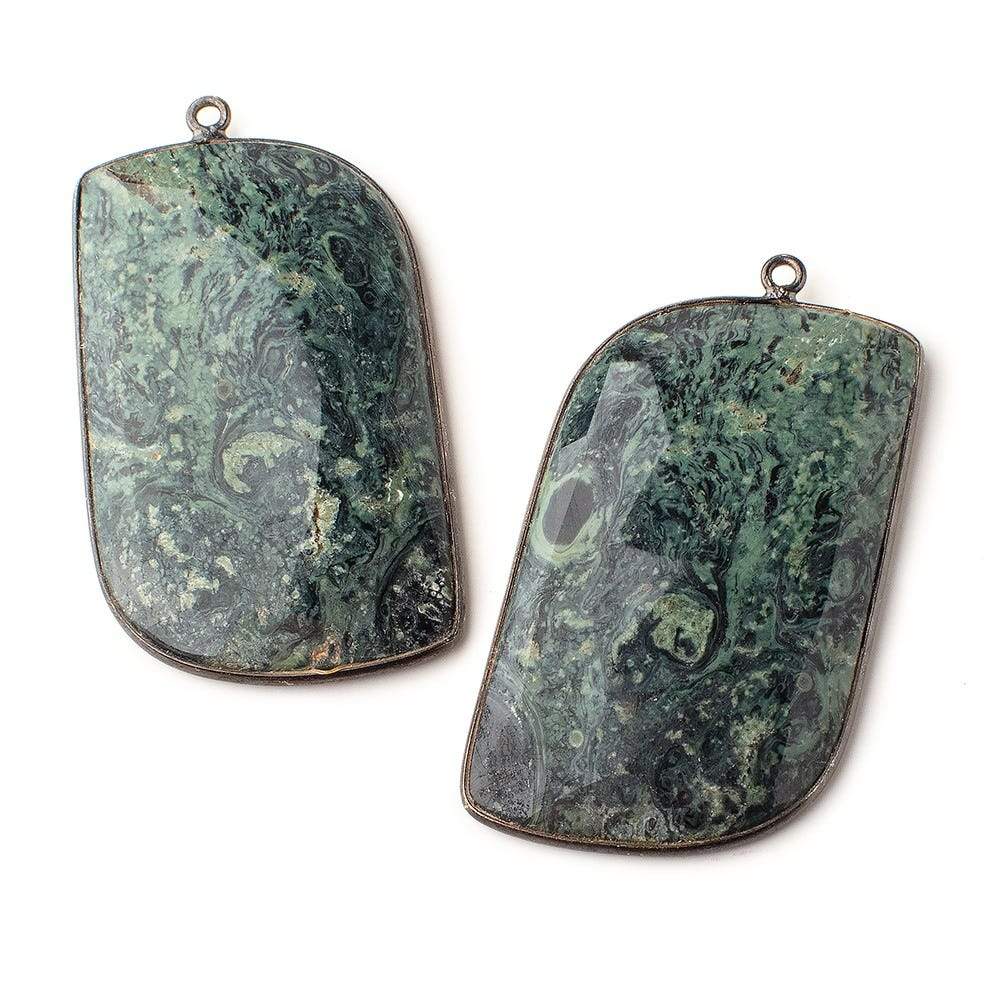 42.5x25.5mm Black Gold Bezeled Kambaba Jasper Freeform Set of 2 Pendants - Beadsofcambay.com