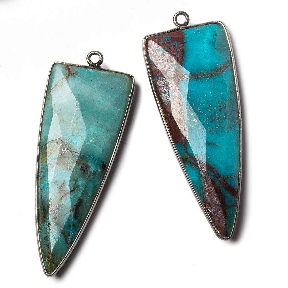 42x16mm Black Gold Bezel Chrysocolla faceted point 1 focal bead - Beadsofcambay.com