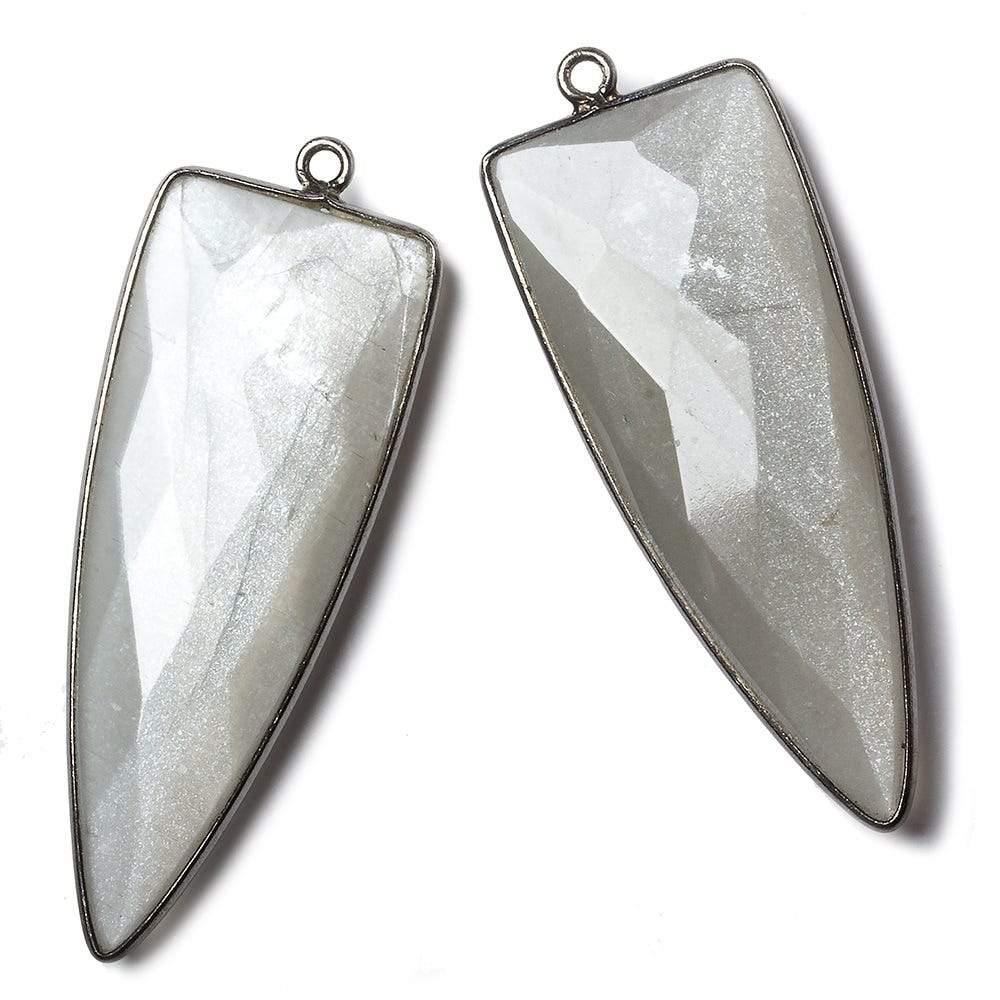 42x16mm Black Gold Bezel Platinum Grey Moonstone faceted point 1 focal bead - Beadsofcambay.com