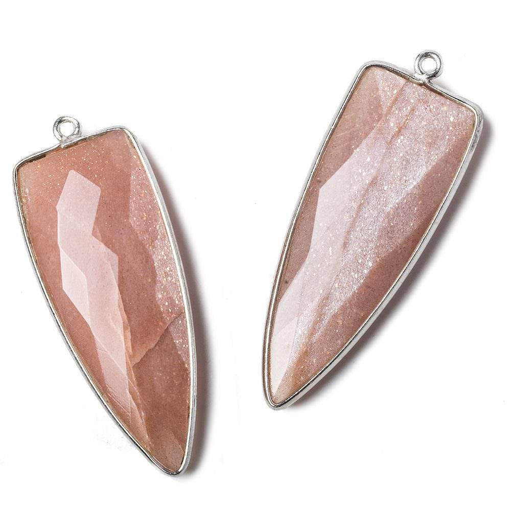 42x16mm Silver .925 Bezel Angel Skin Peach Moonstone Point 1 ring Pendant 1 piece - Beadsofcambay.com