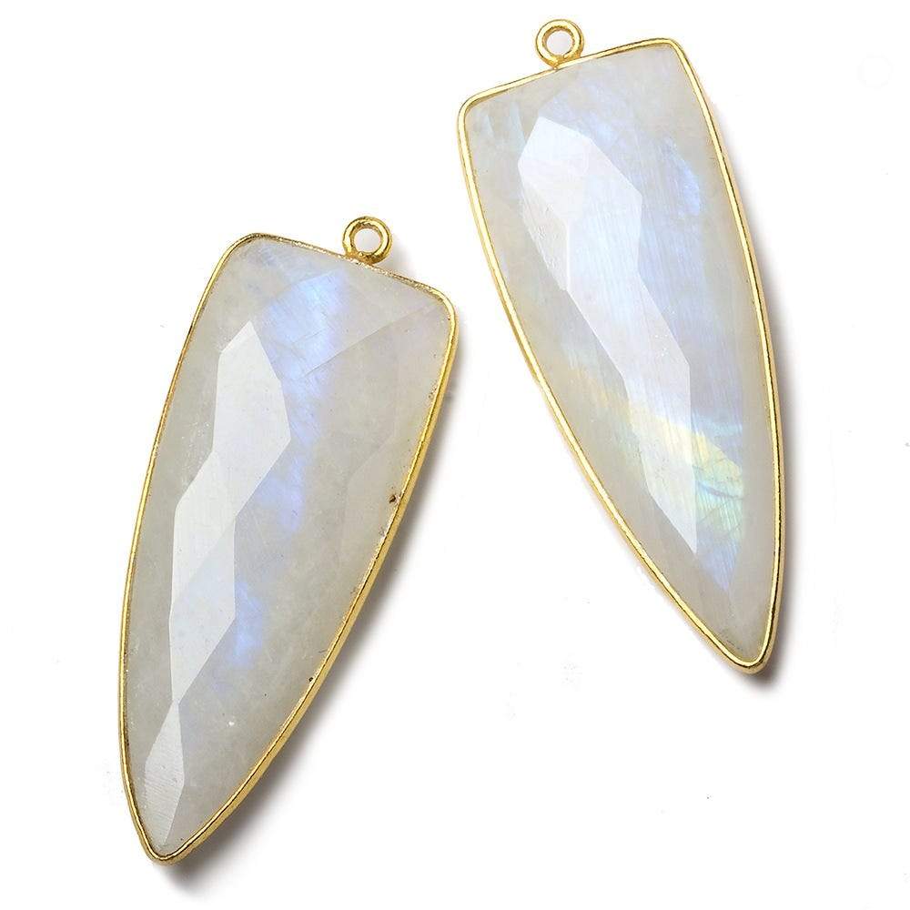 39x16mm Vermeil Bezel Rainbow Moonstone faceted point 1 focal bead - Beadsofcambay.com