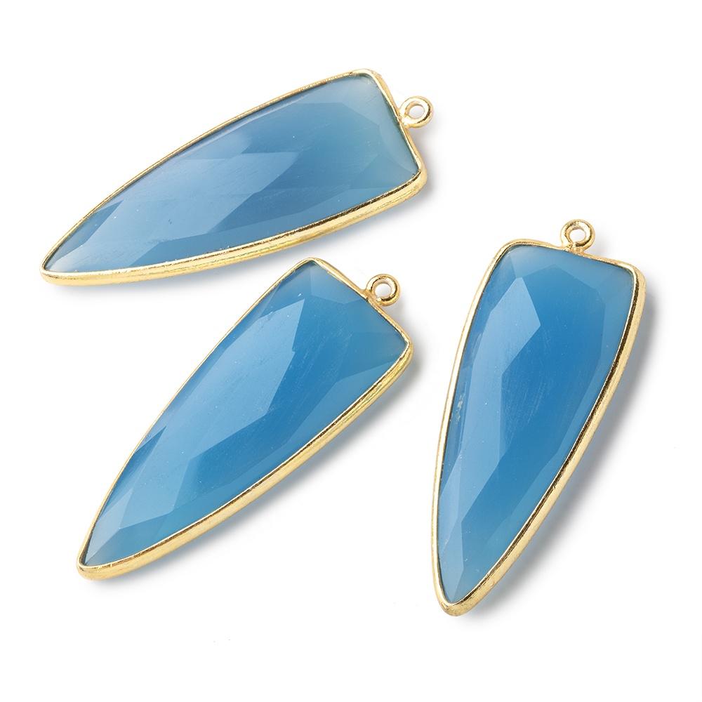 42x16mm Vermeil Bezel Tropical Blue Chalcedony Point 1 ring Pendant 1 piece - Beadsofcambay.com