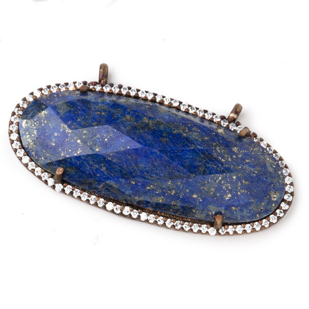42x18mm Antique Copper CZ Bezel Lapis Lazuli Oval Connector 1 Focal Bead - Beadsofcambay.com