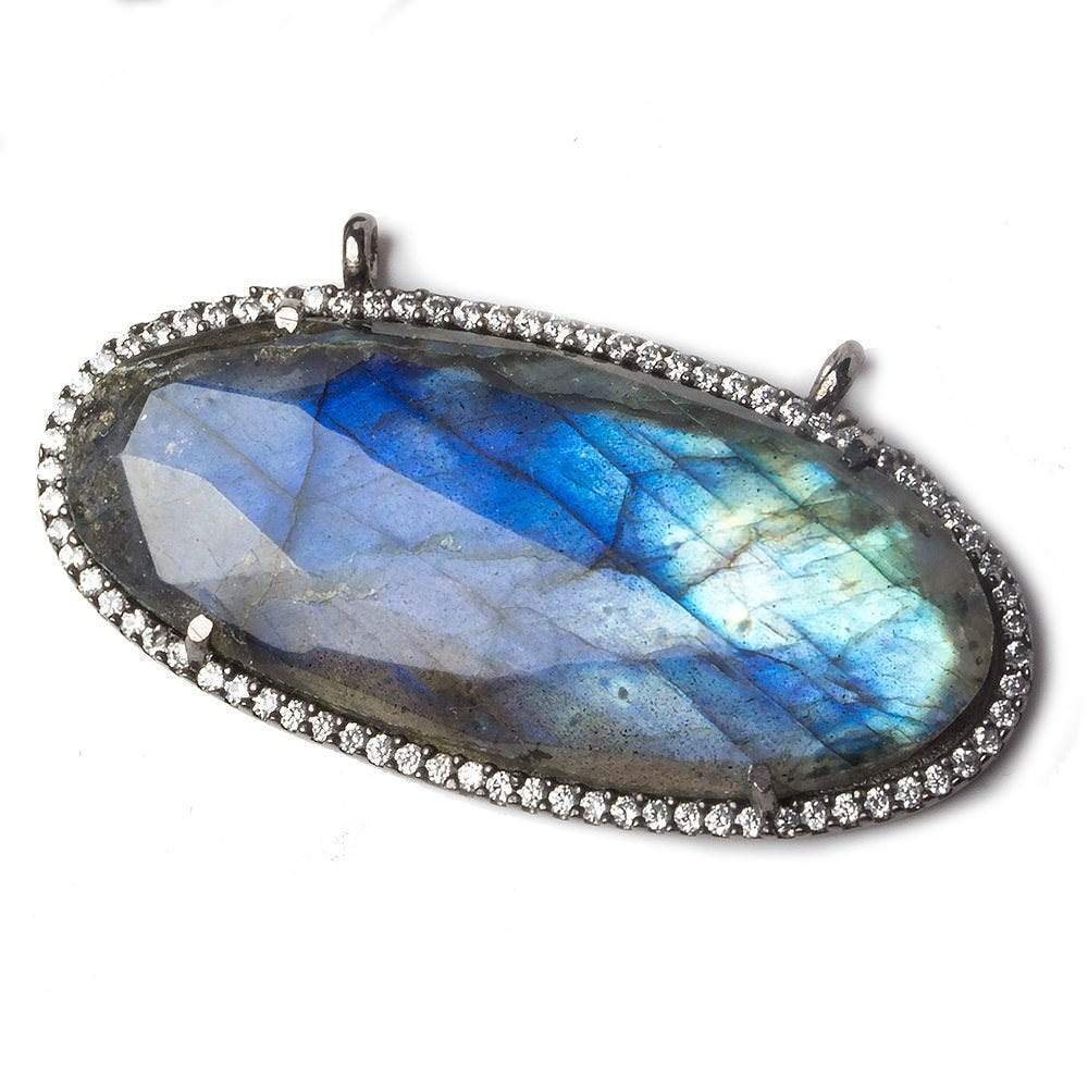 42x19mm Black Gold Bezeled White CZ and Labradorite East West Oval Pendant 1 piece - Beadsofcambay.com