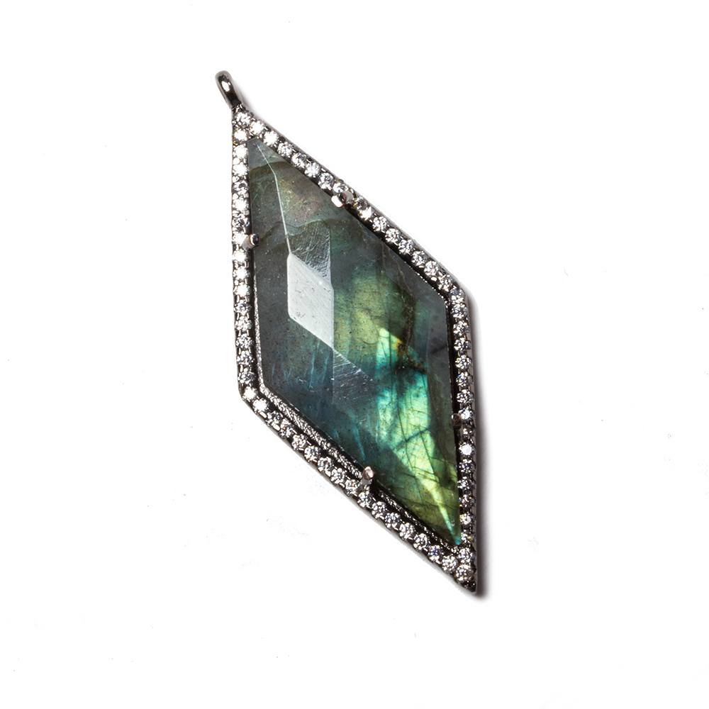 42x19mm Black Gold Bezeled White CZ & Labradorite Kite Pendant 1 pc - Beadsofcambay.com