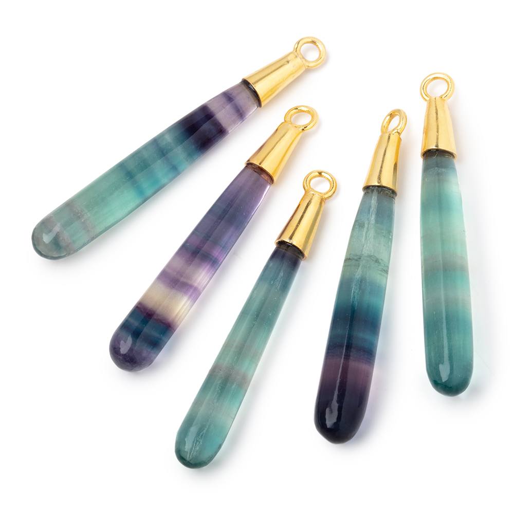 42x6mm Vermeil Capped Fluorite Plain Tear Drop Pendant 1 piece - Beadsofcambay.com