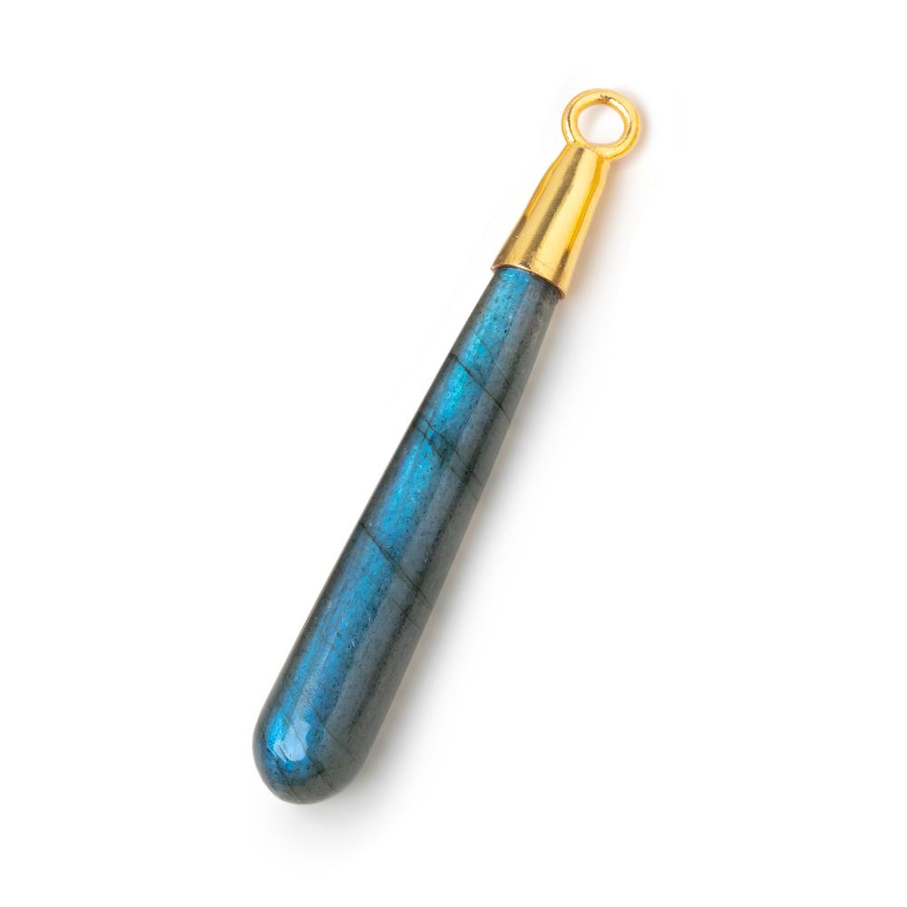 42x7mm Vermeil Capped Labradorite Plain Tear Drop Pendant 1 piece - Beadsofcambay.com