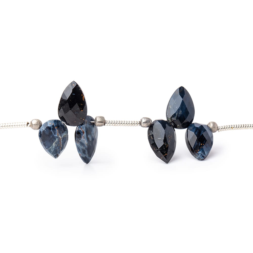 8x5-9x6mm Pietersite Shoulder Drilled Faceted Pear Beads 6.5 inch 21 pieces - BeadsofCambay.com